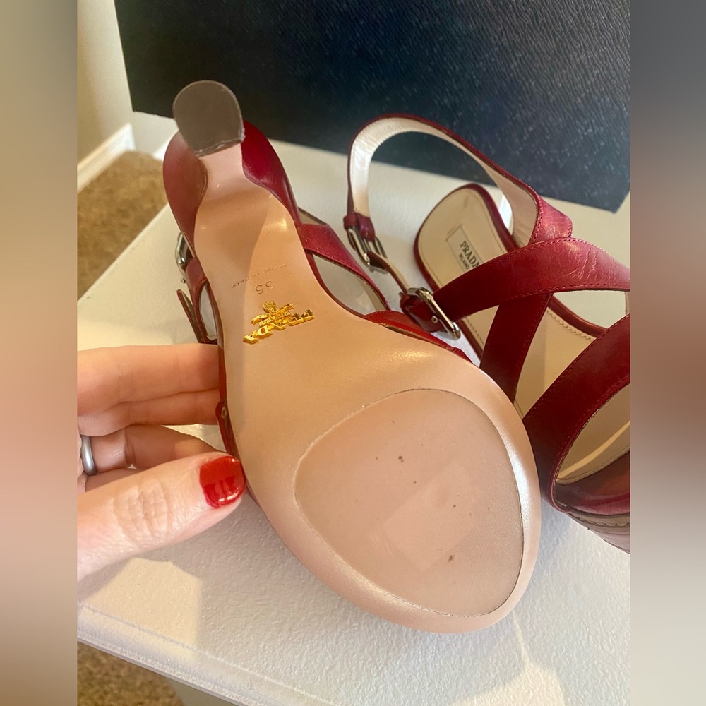 Prada Platform Red Sandals Slingback Heels - Picture 9 of 14